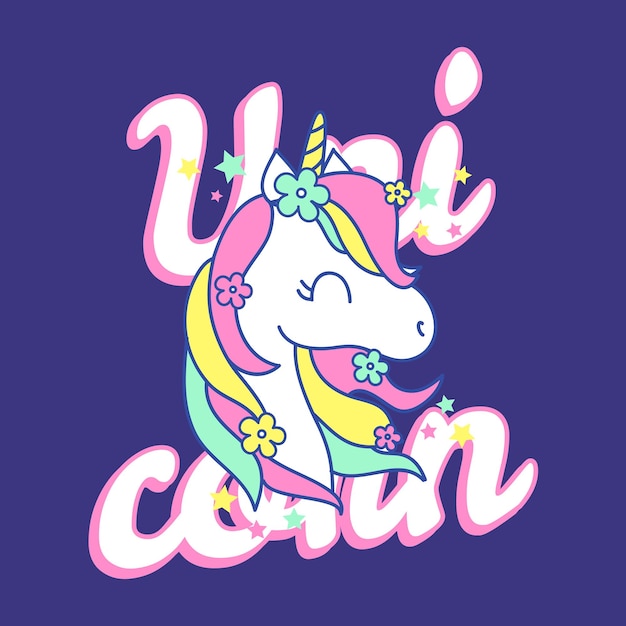 UNICORN WITH COLORFUL TEXT AND FLOWERS