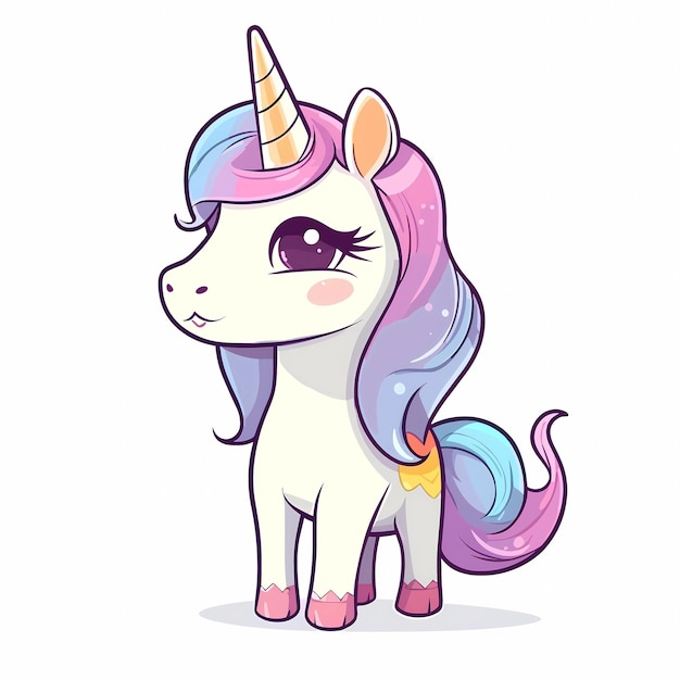 Vector a unicorn with a rainbow mane and a rainbow tail.