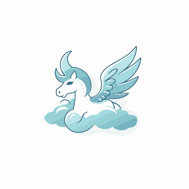 Vector unicorn with wings on a cloud vector illustration on white background