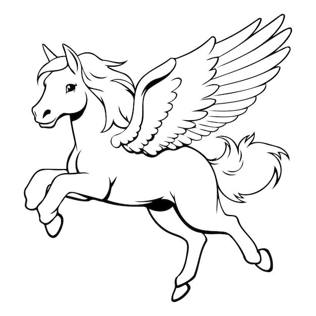 Unicorn with wings flying in the sky Vector illustration