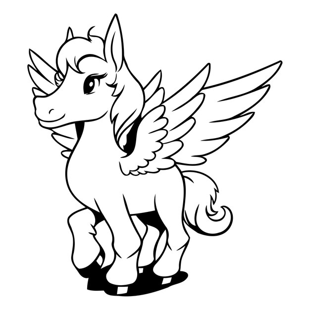 Unicorn with wings Vector illustration of a cute cartoon horse