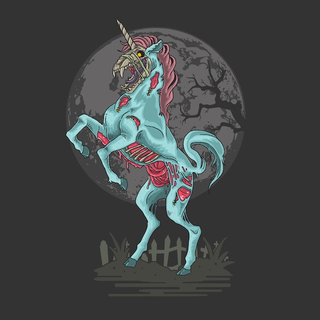 Vettore illustrazione di incubo zombie unicorno