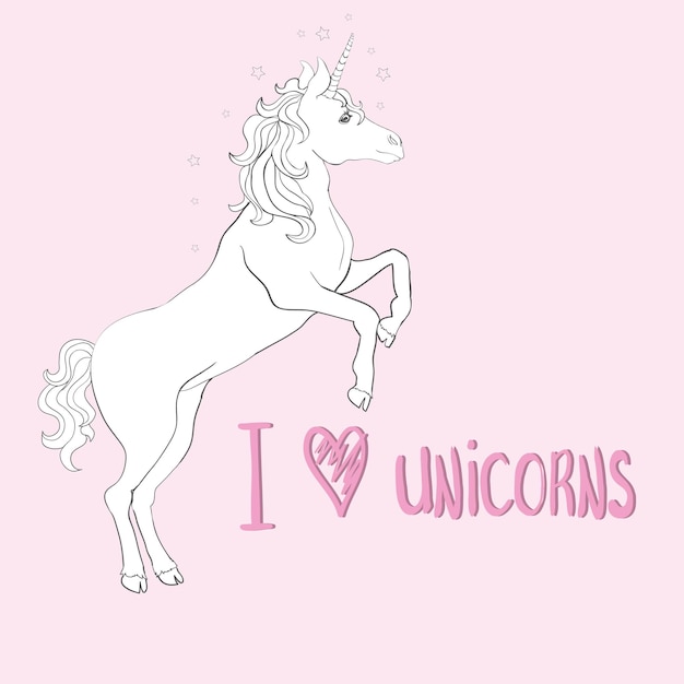 Unicorns are real quote, vector illustration drawing. cute unicorn graphic print isolated on white background.