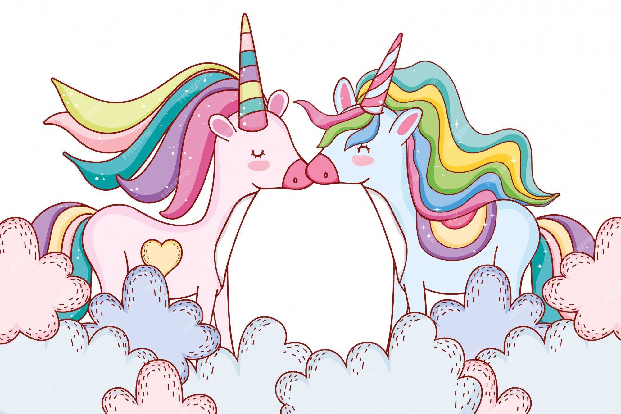 Premium Vector Unicorns On Clouds