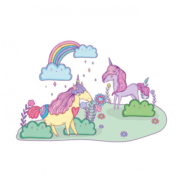 unicorns couple in the landscape characters