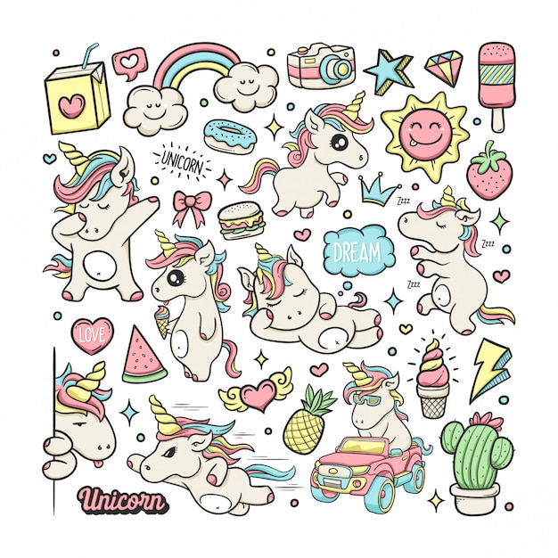 Unicorns Hand Drawn Doodle Color