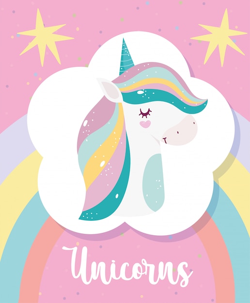 Unicorns magische fantasie cartoon hoorn haar regenboog roze achtergrond