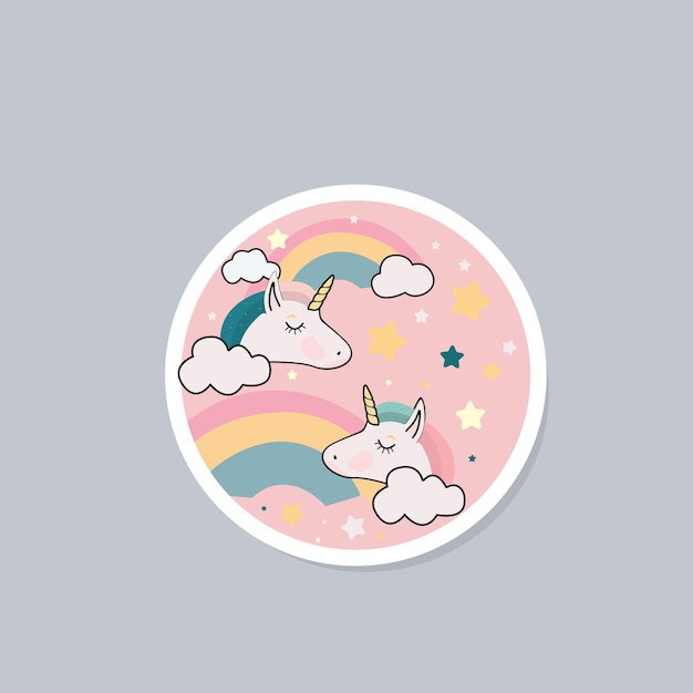 Unicorns stickers set Cartoon flat design vector illustration