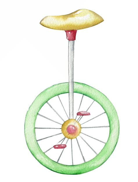 Unicycle in cartoon style Circus object painted in watercolor object