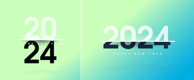 Uniek gelukkig nieuwjaar nummer 2024 ontwerp met afgeknotte getallen gradiënt kleurrijke achtergrond premium vector ontwerp voor poster kalender banner en groet