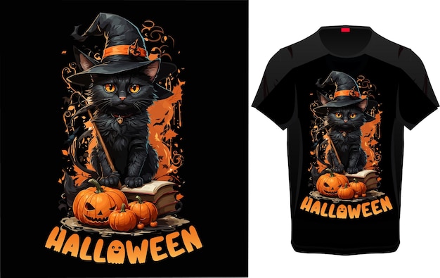 Uniek gratis vector Halloween cartoon vector zwarte kat illustratie tshirt ontwerp voor iedereen