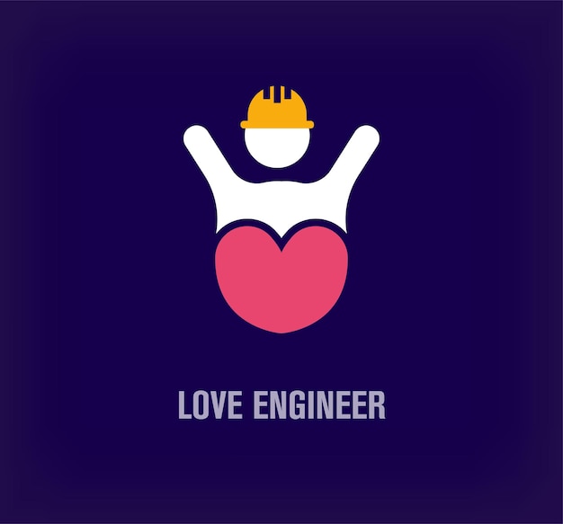 Uniek ingenieur liefde teken logo bedrijf rond hart en mensen logo sjabloon vector