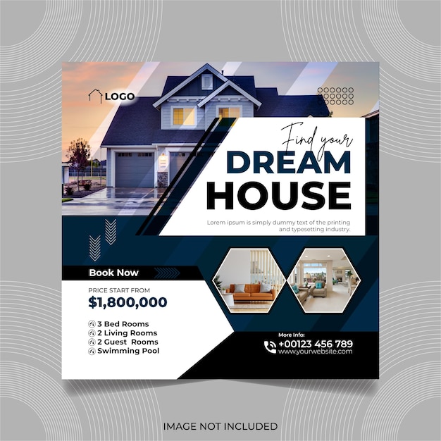 Vector unieke corporate real estate social media post ontwerp huis verkoop banner sjabloon premium vector