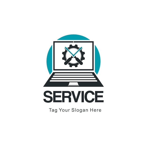 Unieke laptop service logo vectorafbeelding