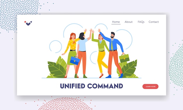 統一されたコマンド ランディング ページ テンプレート団結と同僚間のサポート ビジネス人々 チームは成功を祝う