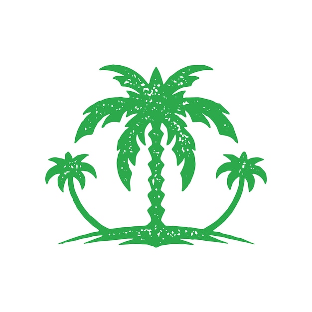 Uninhabited empty island with three palm trees landscape green grunge texture vector illustration