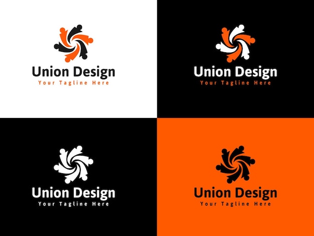 Union Design togetherness logo people network together pentagon hands