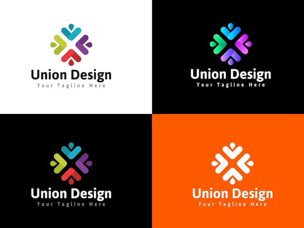 Union Design togetherness logo people network together pentagon hands