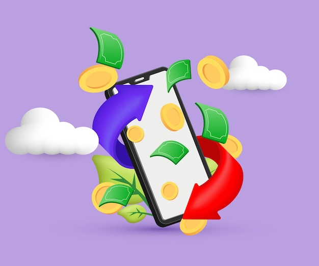 3D 현실적인 아이콘 현금 환불 새로운 개념 터 디자인