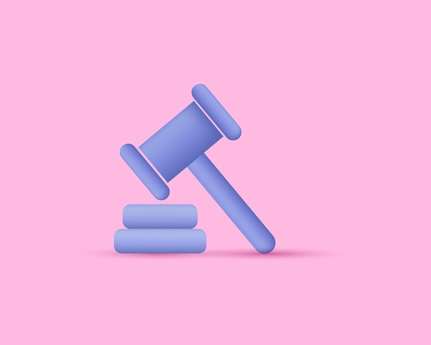 Vector unique 3d render judges gavel simple icon isolated on vector