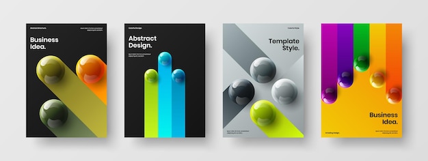 Unique 3d spheres placard illustration set