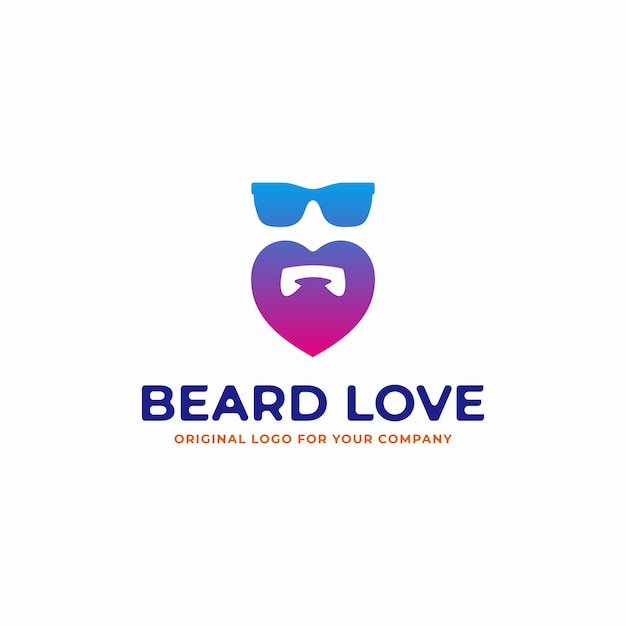 Vettore barba unica con modello di progettazione del logo dell'amore.