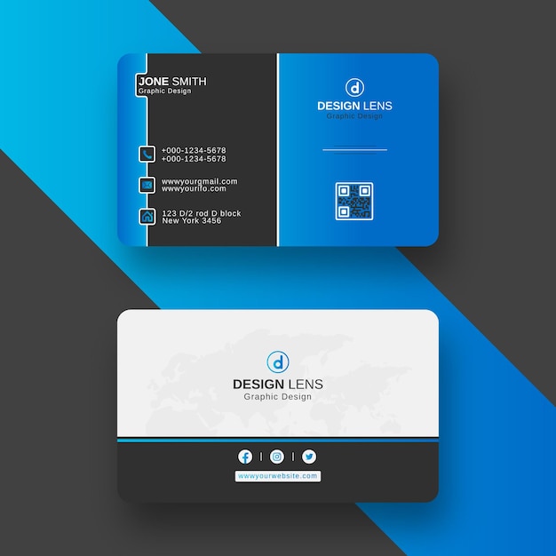 Vector unique blue cyan gradient elegant creative corporate business card print ready design template