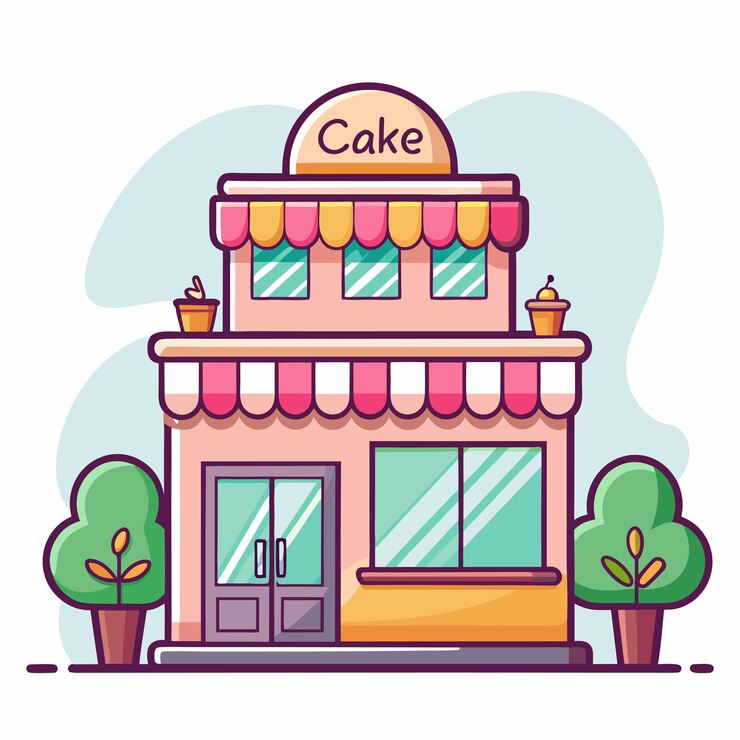 Vector ユニークなケーキショップビルディングベクトルアイコンイラスト