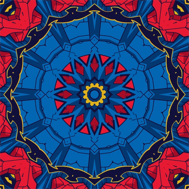 Unique carpet with flower mandala and ornamental frame in arabic style vector illustration in warm tones