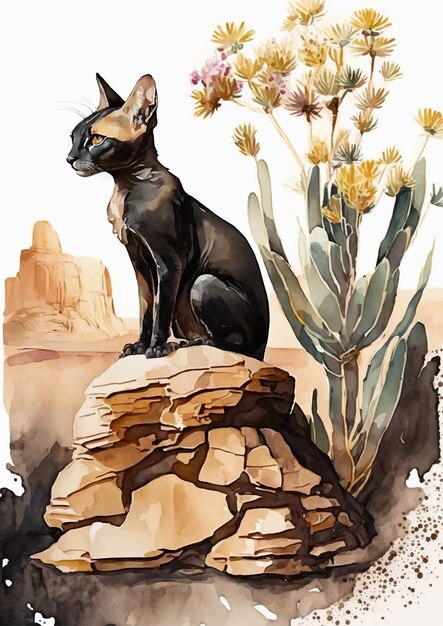 Unique and charming watercolor sphinx cat artwork