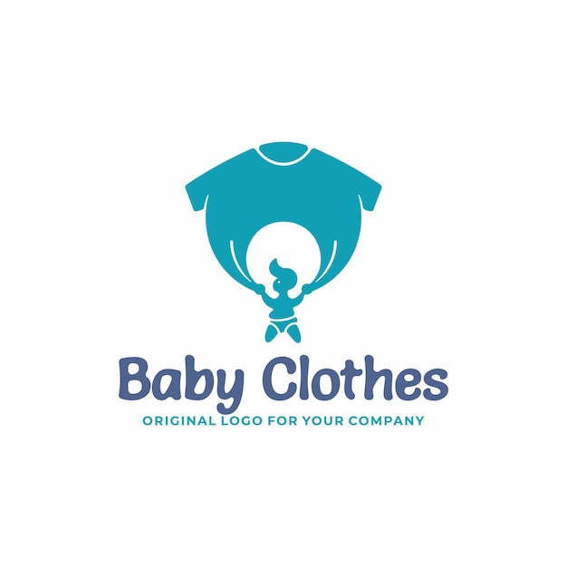 Un logo di abbigliamento per bambini unico con il concetto di un bambino che salta usando un paracadute per vestiti.