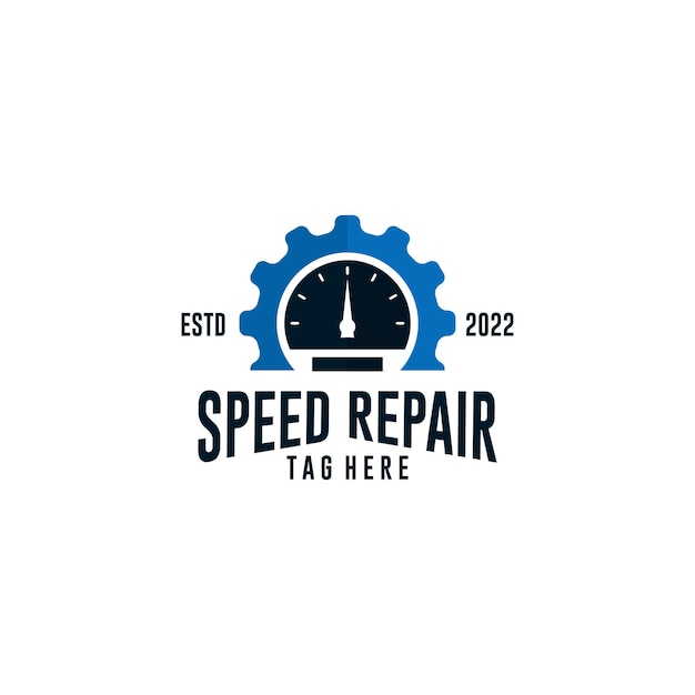 unique and classic car speedometer repair shop logo.