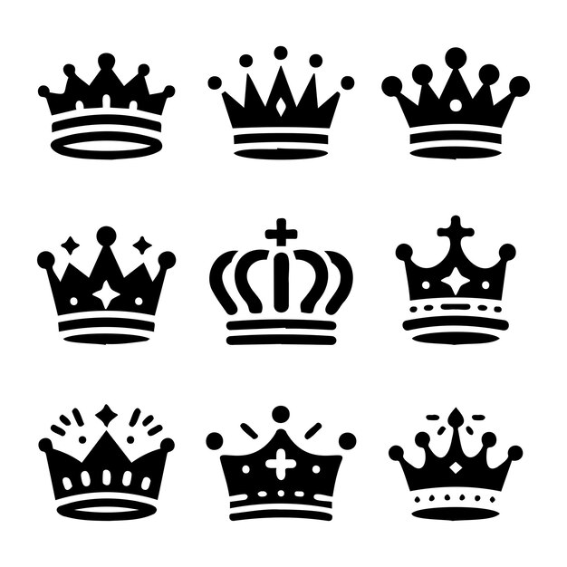 Vector unique collection of hand drawn king or queen crowns