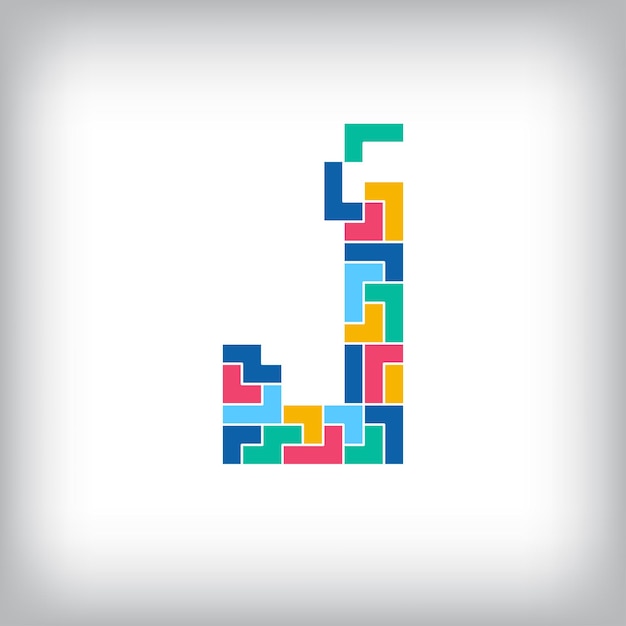 Unique colorful letter J falling pixel style Editable vector design Alphabets are related to each