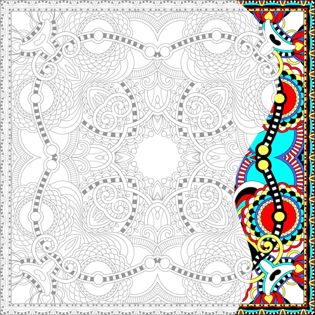 Unique coloring book square page for adults  floral authentic carpet design