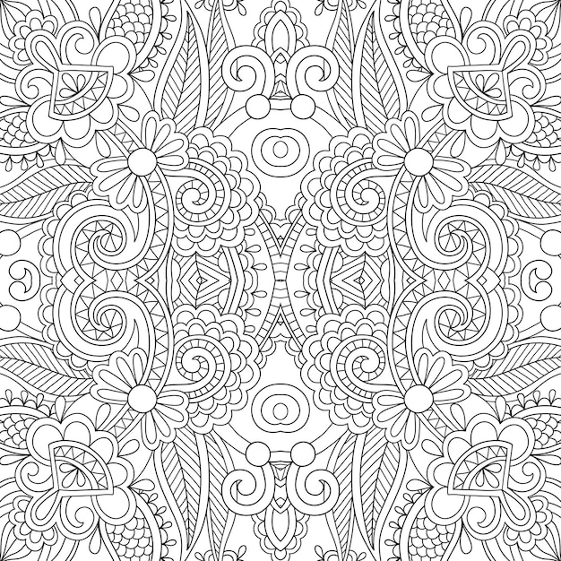 Unique coloring book square page for adults  floral authentic carpet design