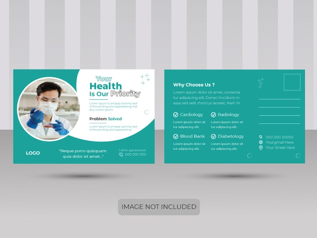 ユニークなコンセプトと現代の医療医療ポストカードデザインテンプレート