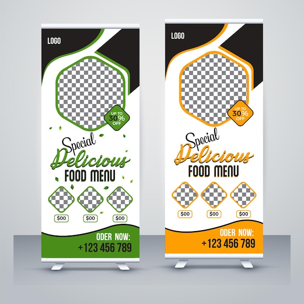 unique concept food and restaurant modern roll up banner design template