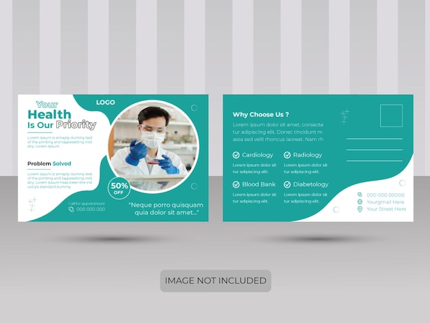 Unique concept and modern healthcare medical post card design template