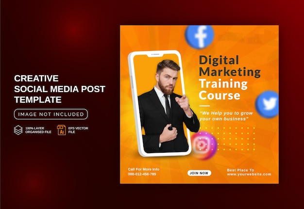 Unique concept social media post live for digital marketing training promotion  instagram template