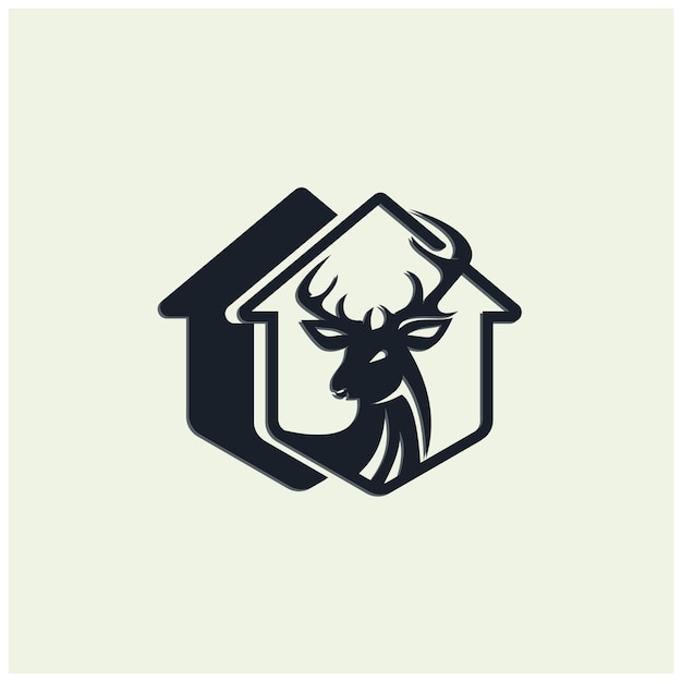 독특한 Deer House 조합 로고는 독특한 모양의 부동산 로고 디자인에 적합합니다.