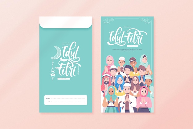 Vector unique eid mubarak money envelope template design