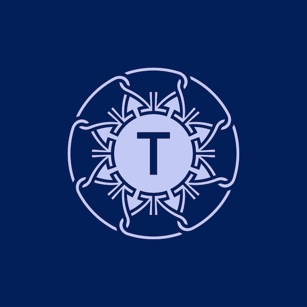 unique and elegant initial letter T alphabet circle ornamental emblem logo