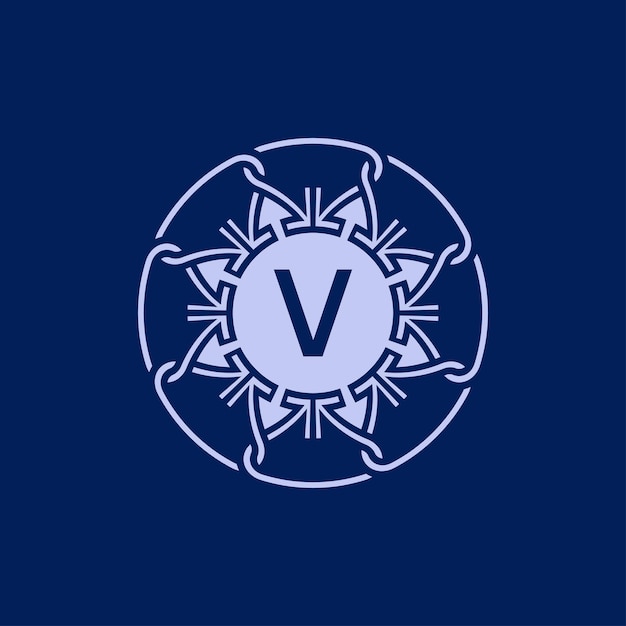 unique and elegant initial letter V alphabet circle ornamental emblem logo