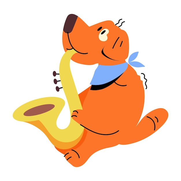 Уникальная плоская иллюстрация собачьего саксофона