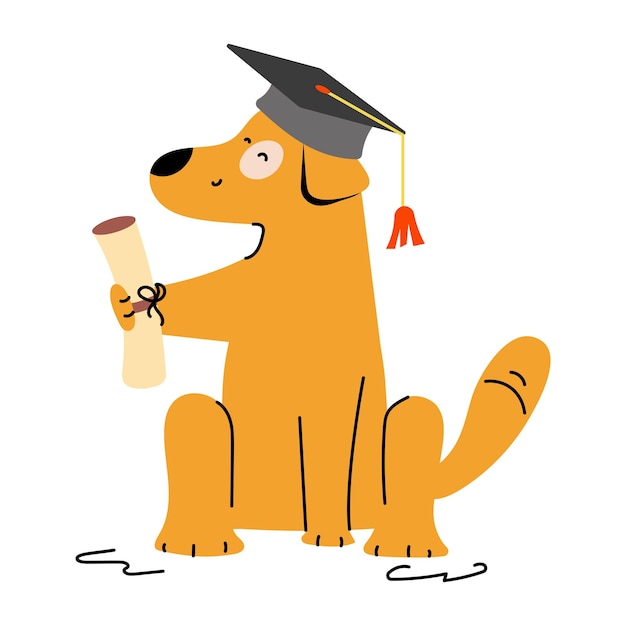 ベクトル 犬の卒業のユニークなフラット イラスト