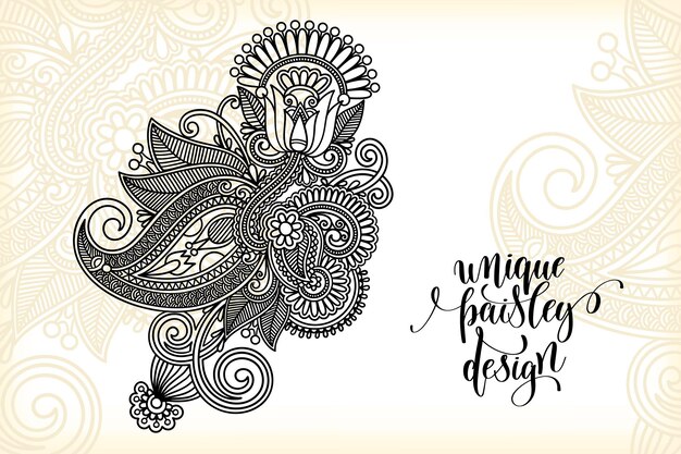 Vector unique flower paisley design hand drawing floral pattern in indian style vector illustration