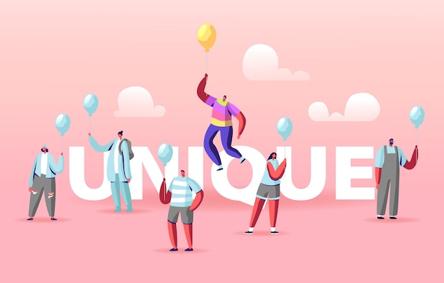 Unique illustration with people holding balloons