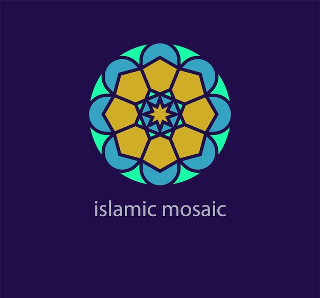 ユニークなイスラム モザイク スタイルのロゴ デザイン テンプレートです。抽象的なアラビア語の記号です。幾何学的なユニークな形。