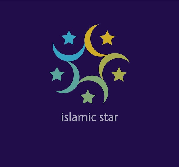 Уникальный логотип исламского звездного цикла. Современные цветовые переходы. Шаблон логотипа религии, рамадана и веры.